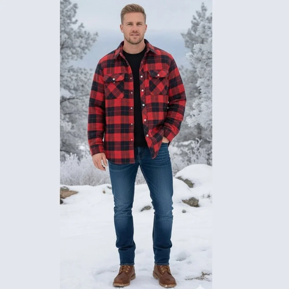 MARK'S Thick Cozy Red Quilted Shirt Jacket - Picture 2 of 14